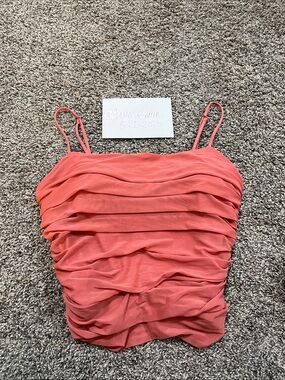 Express Body Contour Ruched Mesh Top